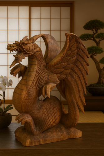 Sculpture dragon bois - sculpture, en