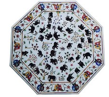 36 " Marbre Café Table Salle à Manger Haut Pietra Dura Incrustation Handmade