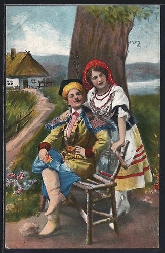 Carte postale couple - , polonais