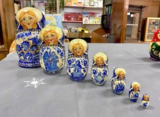 Magnifique Poupée Russe D’artiste Bleue Et Crème 20 Cm Signée