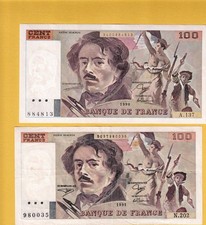LOT 2 BILLETS 100 FRANCS DELACROIX 1990 ET 1991
