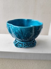 Coupe Céramique Émaillée Bleue Deck Paul Milet Sèvres Fleurs Et Feuillages 