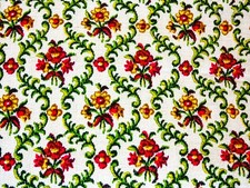Tissu tapisserie damassé floral français vintage : rouge, vert, jaune 12 mètres