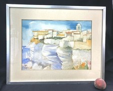 CHARLES LEVIER (1920-2003) GRANDE AQUARELLE PAYSAGE CORSE BONIFACIO CADRE D'ORIG