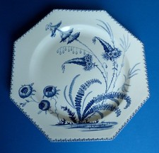 Superbe Grand Plat Octogonal Indiana japonisant Faïence RS Clairefontaine XIXème