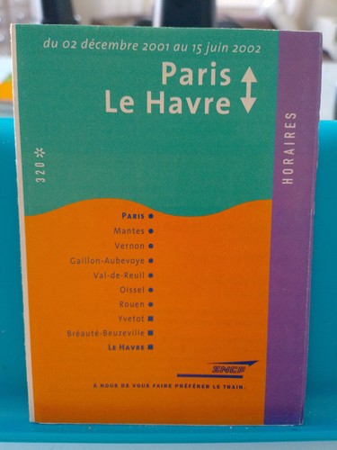 Horaires paris havre - paris, 12/