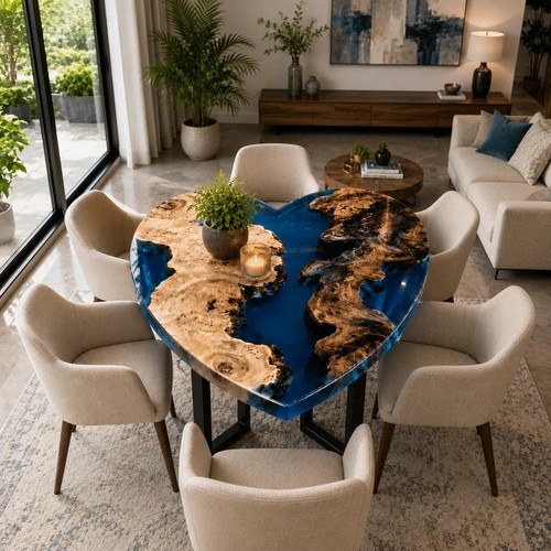 Table basse résine bleu - résine,