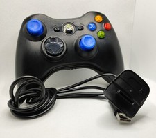 👻 Manette Sans Fil Officielle Xbox 360 Noire Sticks Bleus + Câble USB 