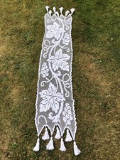 Antique French Art Nouveau Handmade Cotton Crochet Grapes Vines Table Runner 6ft