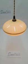ANCIENNE SUSPENSION  LUSTRE OPALINE BEIGE LISERÉ OR PLAFONNIER ÉLECTRICITÉ NEUVE