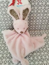 Doudou lapin plat rose bandana
