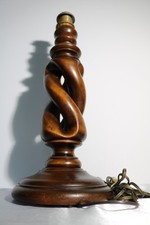 Vintage Pied de Lampe Bois Massif Torsadé