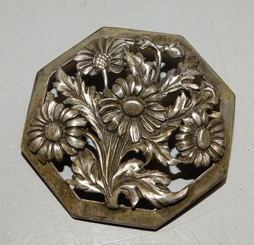 Broche argent fleurs - argent,