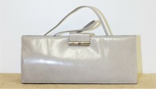 Pochette sac à main CHARLES JOURDAN vintage 80 cuir chevreau gris made in France