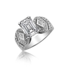 2.50 CT Certifié GIA Émeraude Coupe Vintage Style Fiançailles Diamant Bague 18k