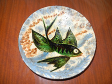 Ancien grand plat céramique PUIGDEMON décor poisson 31 cm
