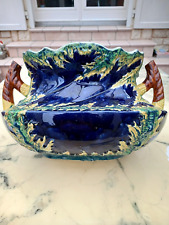 ANCIENNE JARDINIERE CACHE POT FAIENCE BARBOTINE-DECOR FEUILLAGE-ONNAING WASMUEL?