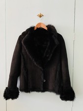MAGNIFIQUE VESTE MANTEAU PEAU RETOURNEE FOURRURE NOIRE FEMME RIZAL TAILLE 40  42