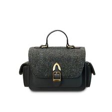 Sac bandoulière Harris Tweed cuir noir gris poche chevrons bandoulière
