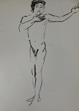 Très Beau Dessin Nu Masculin Nude Drawing Ink Encre Ecole de Paris 1960 (50)