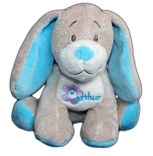 Doudou peluche chien gris - , bleu