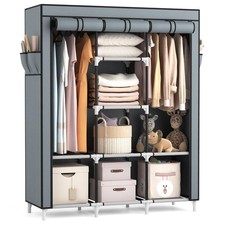 Armoire Chambre en Tissu, Penderie Pliable avec 2 Tringle à vêtements et 8 Co...