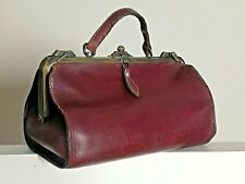 Sac médecin ancien, sac diligence en cuir, ancien, bordeaux