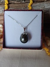 Pendentif Grosse perle de Tahiti 13.1/15mm Noire sur bélière argent 925