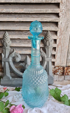 ANCIENNE CARAFE EN VERRE BLEUE ET BOUCHON