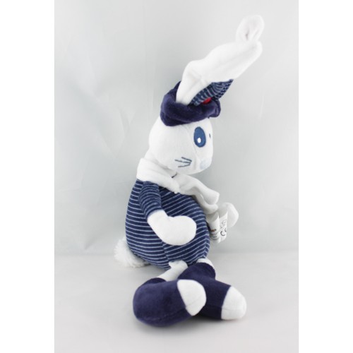 Doudou lapin blanc bleu marin - lapin,