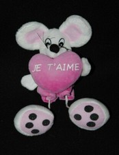 Peluche doudou souris blanc rose ficelle cœur je t'aime 19 cm BE