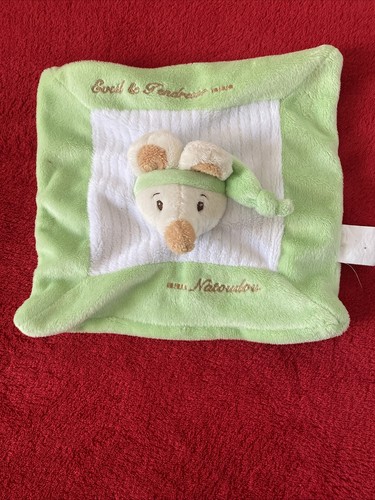 Doudou plat souris vert blanc - doudou,