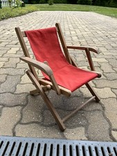 TRANSAT ENFANT VINTAGE CHAISE LONGUE PLAGE BOIS Rouge