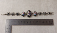 Ancien bracelet, médaillon micro mosaïque peint main, onyx, en argent