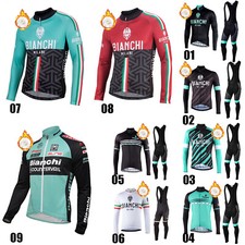 Maillot Cycliste Hommes Fleece Bianchi Long Sleeve Padded Pants 3 Rear Pockets