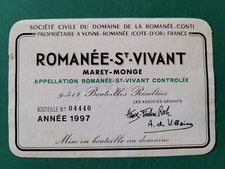 Étiquette Romanée-St-Vivant 1997 Romanée Conti DRC label weinetikett ラベル 라벨