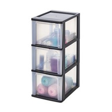  Tour de Rangement Plastique 3 Grands Tiroirs Noir Ouverture Facile Format A4...