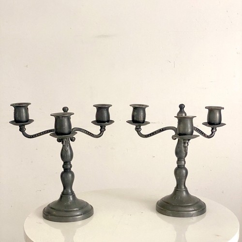 Paire chandeliers étain - chandeliers,