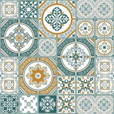 Toile cirée au mètre - Largeur 140 cm - Carreaux de ciment - Emeraude - Vert