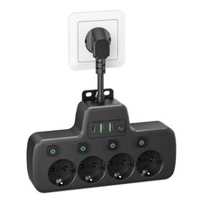 Multiprise Electrique 4 Prises 3 USB, Interrupteur Individuel, Parafoudre, Bloc
