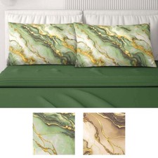 Set Draps Coton Lit Double 4 Taies D'Oreiller Fermoir Sac Fantaisie Marble