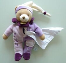 S7. DOUDOU ET COMPAGNIE OURS VIOLET MOUCHOIR BLANC POCHE 23cm MAUVE ETOILE  TTBE