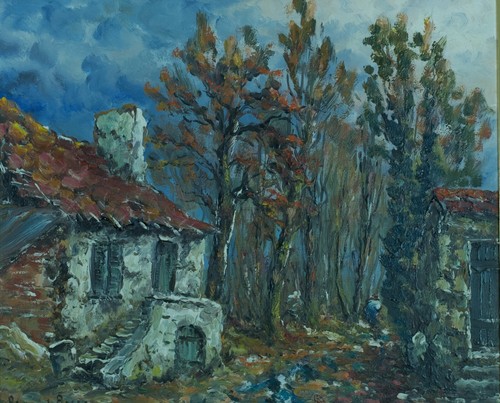 Tableau ancien paysage - , animé