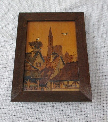 Pyrogravure ancienne sur bois - pyrogravure,