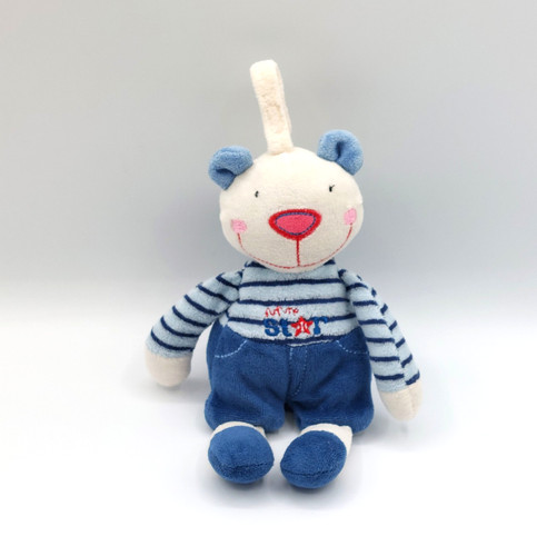 Doudou peluche ours blanc bleu