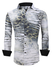 Hommes Premiere Blanc Léopard Tigre Animal Long Manche Boutonné Robe Chemise 657