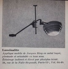 PUBLICITÉ DE PRESSE 1957 LUMINALITE APPLIQUE MOBILE DE JACQUES BINY -ADVERTISING