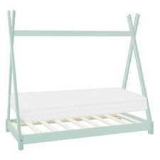 Lit d'enfant Tipi + matelas cadre lit style scandinave en bois menthe 80x160 cm