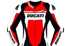 Veste de course moto motard homme Ducati en cuir rouge et blanc