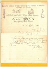 MONTPON-sur-L'ISLE-MENESTEROL (24) PLOMBERIE ZINGUERIE "Gabriel HEROUX" en 1920